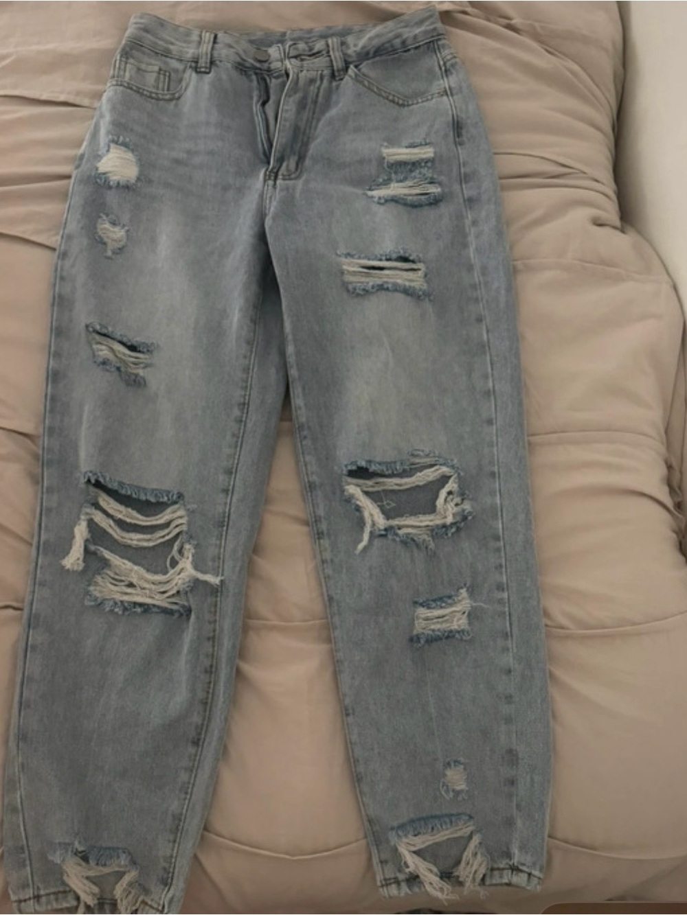 SHEIN Light Blue Distressed Boyfriend Jeans